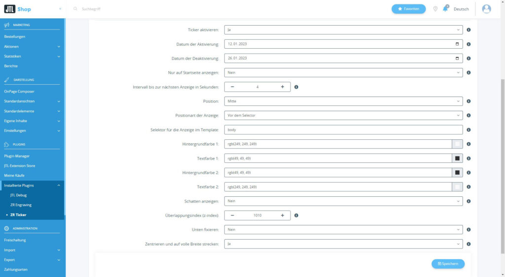 Plugin Backend - Einstellungen