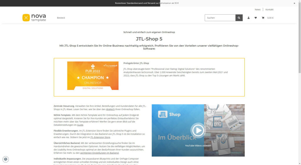 Ansicht des Banners im Frontend oben