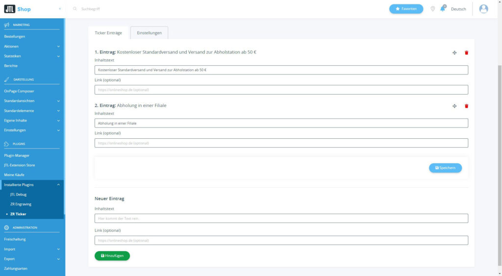 Plugin Backend - Einträge bearbeiten/hinzufügen
