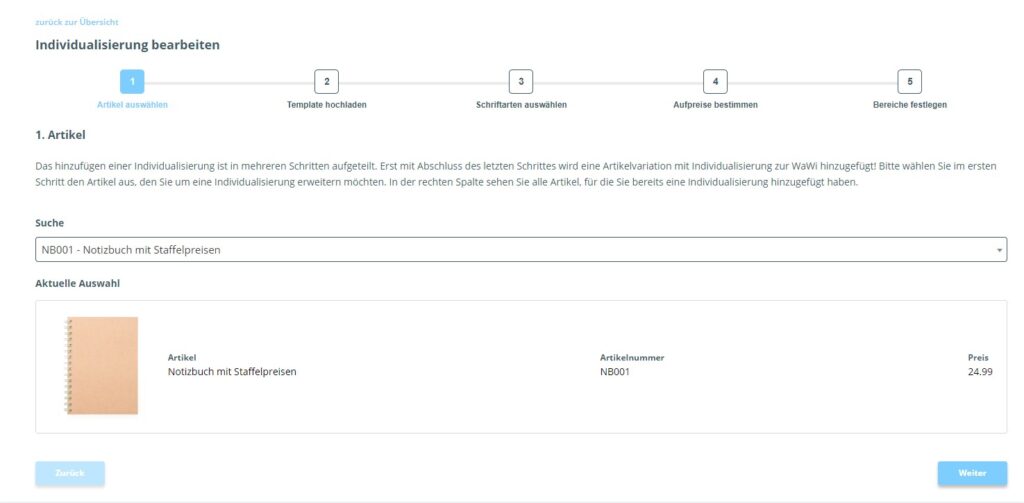 Schritt 1 - Artikel auswählen