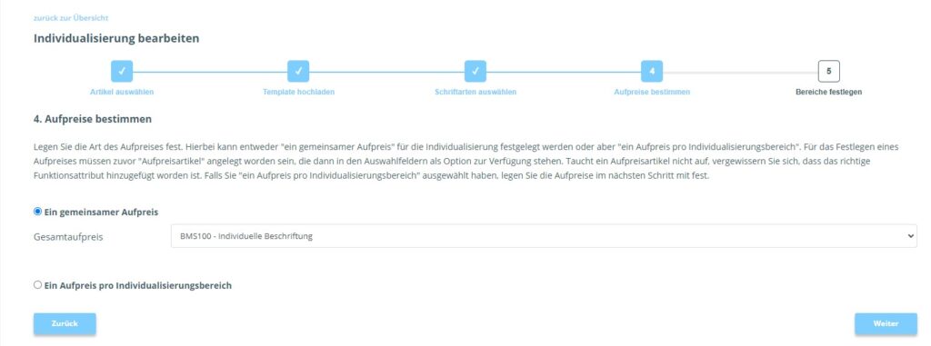 Schritt 4 - Aufpreis bestimmen