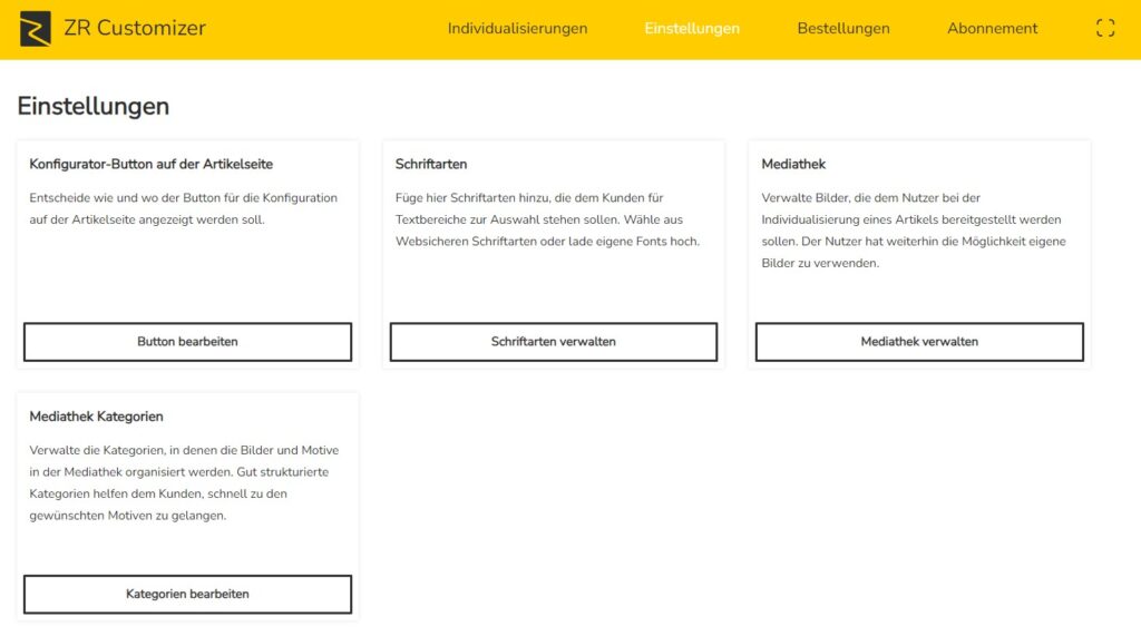 Einstellungen Übersicht