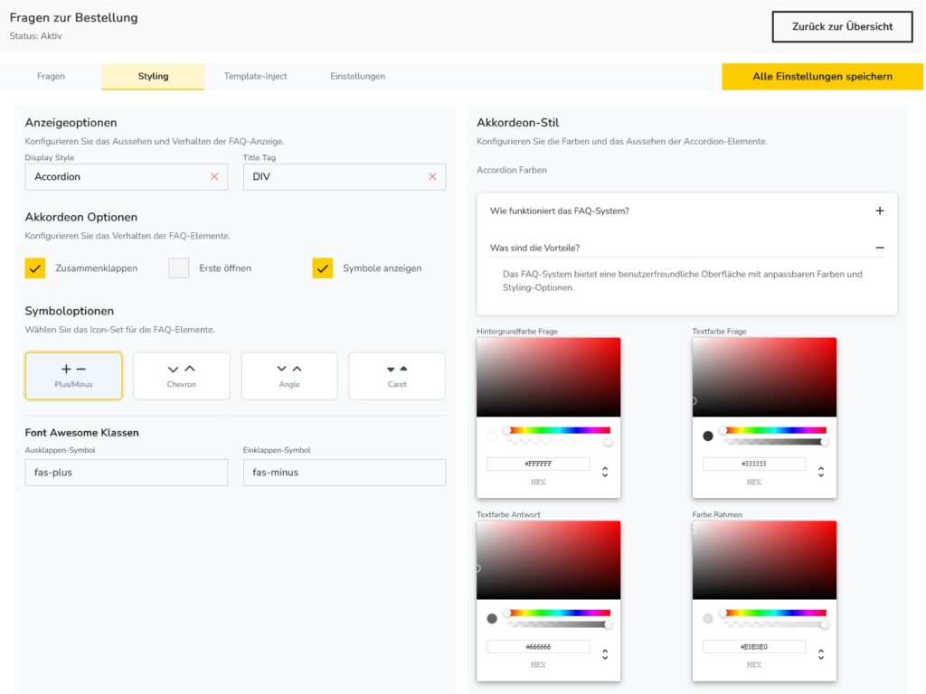 FAQ bearbeiten - Styling und Verhalten