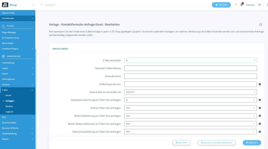 JTL Shop Formularvorlage verwenden