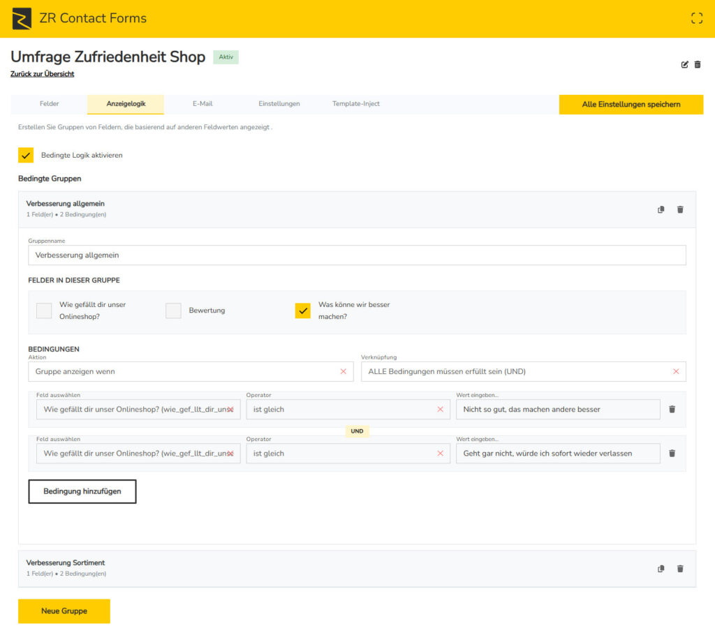 Bedingte Logik für JTL Kontaktformular