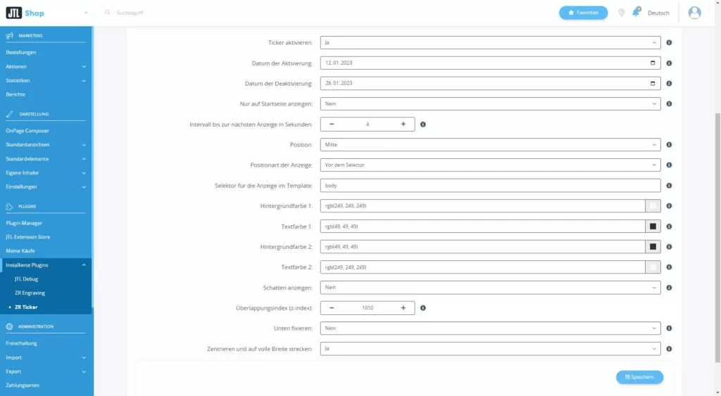 Plugin Backend - Einstellungen