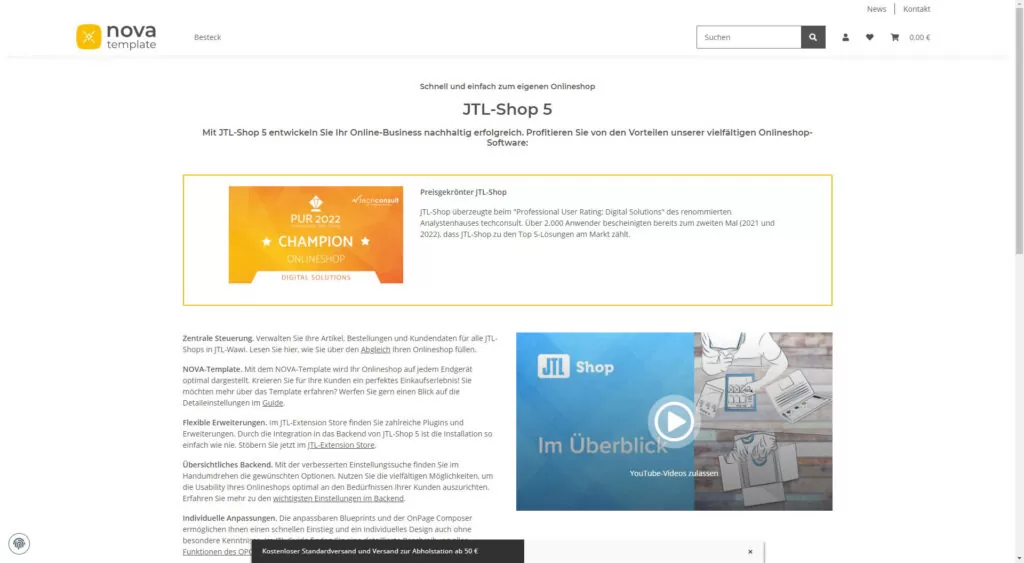Ansicht des Banners im Frontend unten fixiert
