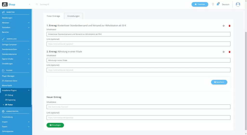 Plugin Backend - Einträge bearbeiten/hinzufügen