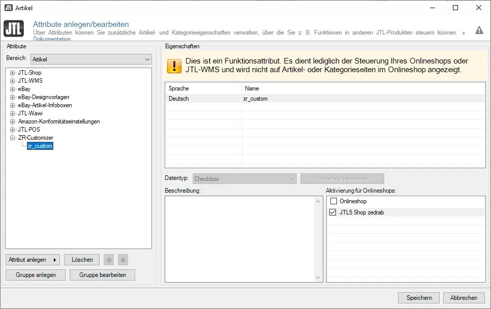 Funktionsattribut anlegen