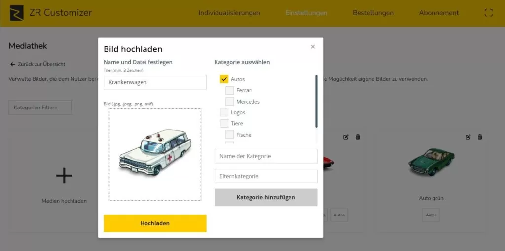 Bild zu Mediathek hinzufügen